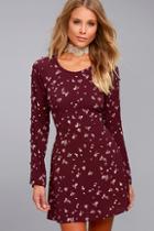 Tavik Frankie Plum Purple Floral Print Long Sleeve Dress