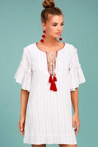 Moon River Johnny Red And White Striped Shift Dress