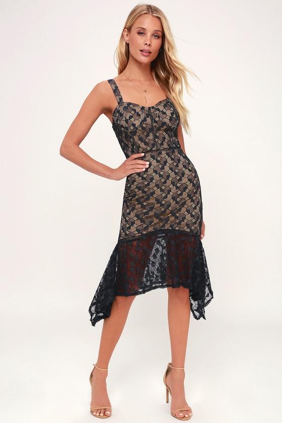 J.o.a. Dressed Like A Daydream Navy Blue Lace Midi Dress | Lulus