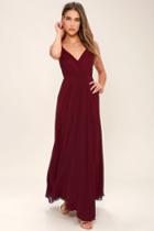Lulus | All About Love Wine Red Maxi Dress | Size X-small | 100% Polyester