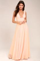 Lulus | True Bliss Peach Maxi Dress | Size Large | Pink | 100% Polyester