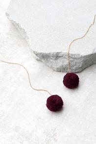 Lulus Beautiful Stranger Gold And Burgundy Pompom Threader Earrings