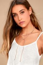 Lulus Real Radiance Rose Gold And Tan Suede Wrap Choker Necklace