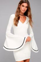 Lulus | Most Beloved White Bell Sleeve Bodycon Dress | Size Large | 100% Polyester