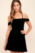 Lulus My Kind Of Romance Black Velvet Off-the-shoulder Dress