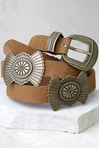 Lulus Lone Star Trail Gold And Brown Belt