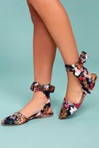 City Classified Faye Navy Floral Print Lace-up Flats