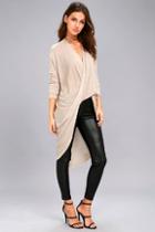 Ppla Lennon Beige Long Sleeve High-low Top