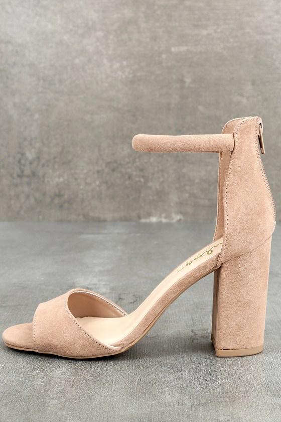 Lulus | Sidecar Cutie Taupe Suede Ankle Strap Heels | Size 6 | Beige | Vegan Friendly