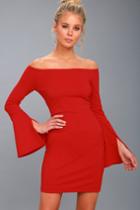 Lulus | Marseille Red Off-the-shoulder Long Sleeve Bodycon Dress