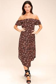 Amuse Society Sheer Bliss Black Floral Print Midi Dress