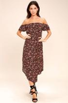 Amuse Society Sheer Bliss Black Floral Print Midi Dress