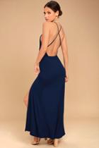 Lulus | Desert Skies Navy Blue Backless Maxi Dress | Size X-large
