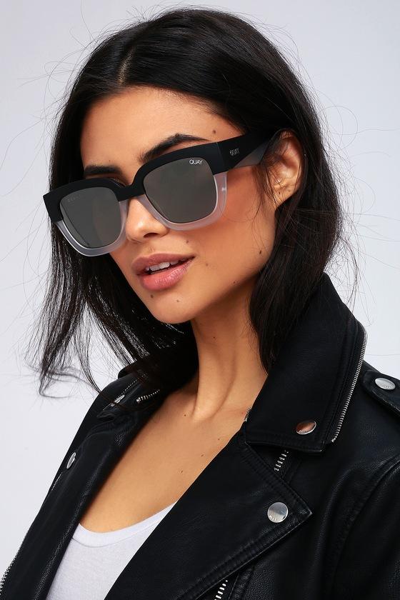 Quay Don't Stop Black And Clear Two-tone Mirrored Sunglasses | Lulus
