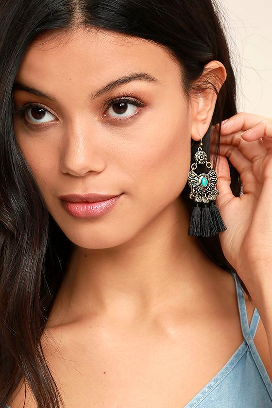 Lulus | Ancient Ritual Gold And Black Tassel Earrings