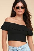 Marri Black Ruffle Off-the-shoulder Crop Top | Lulus