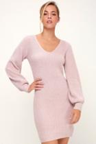 Heart Of Mine Lavender Balloon Sleeve Knit Sweater Dress | Lulus