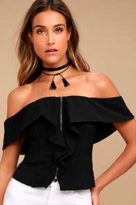 Lulus Vip Section Black Off-the-shoulder Crop Top