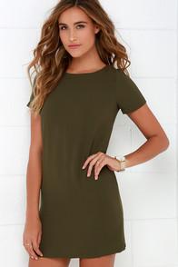 Lulus Shift And Shout Olive Green Shift Dress