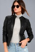 Lulus | Don't Hold Back Black Vegan Leather Moto Jacket | Size Large | 100% Polyester | Vegan Friendly