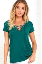 Lulus Enjoy The Ride Forest Green Lace-up Top