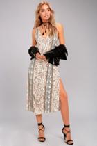O'neill | Phoenix Beige Print Midi Dress | Size Large | Lulus