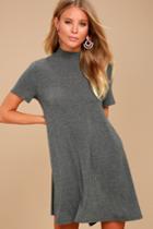 Lulus | Meant To Be Dark Grey Mock Neck Swing Dress | Size Large