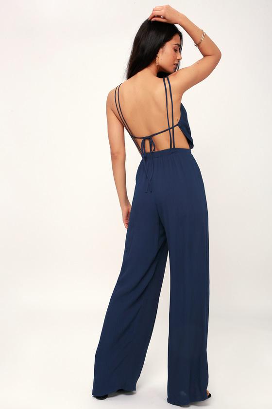 Wandering Spirit Navy Blue Backless Jumpsuit | Lulus