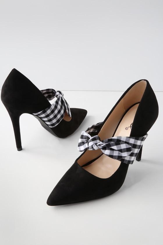 Qupid Clancy Black Suede Gingham Pumps | Lulus