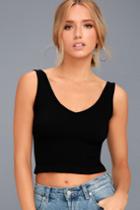 Free People | Solid Rib Black Cropped Tank Top | Size X-small/small | Lulus