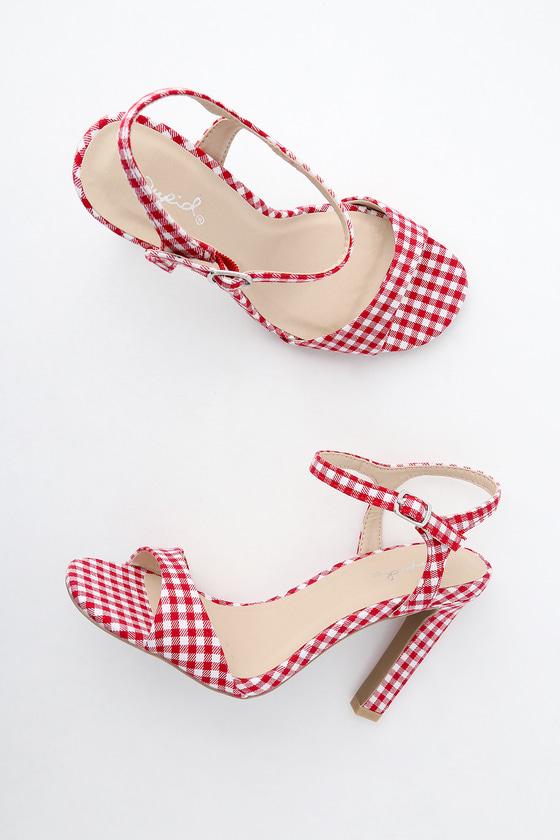 Qupid Sardinia Red Gingham Dress Sandal Heels | Lulus