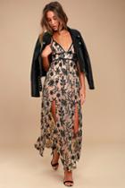 Somedays Lovin' | Dusk Black And Nude Embroidered Maxi Dress | Size Medium | Beige | Lulus