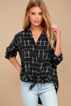 Billabong | Cozy Nights Black Plaid Knotted Top | Size Small | 100% Cotton | Lulus