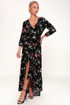 Love Stitch Immera Black Floral Print High-low Wrap Dress | Lulus