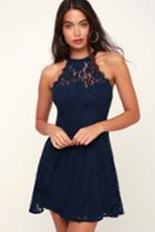 Davina Navy Blue Lace Skater Dress | Lulus