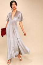 On The Road | Temptress Taupe Velvet Maxi Dress | Size X-small | Grey | Lulus