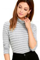 Lulus Show Your Stripes Grey Striped Turtleneck Top