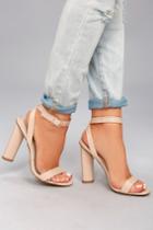 Liliana | Raine Nude Patent Ankle Strap Heels | Size 10 | Beige | Vegan Friendly | Lulus