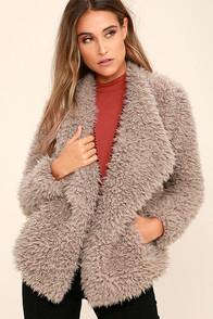 Billabong Do It Fur Love Grey Faux Fur Coat