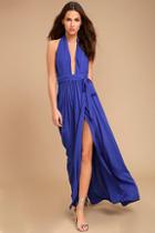 Lulus Magical Movement Royal Blue Wrap Maxi Dress