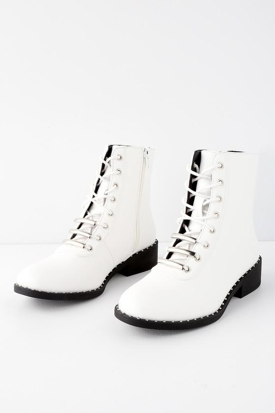 Qupid Fitch White Lace-up Combat High Heel Boots | Lulus