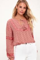 Amuse Society Lakefront Blush Floral Print Long Sleeve Top | Lulus