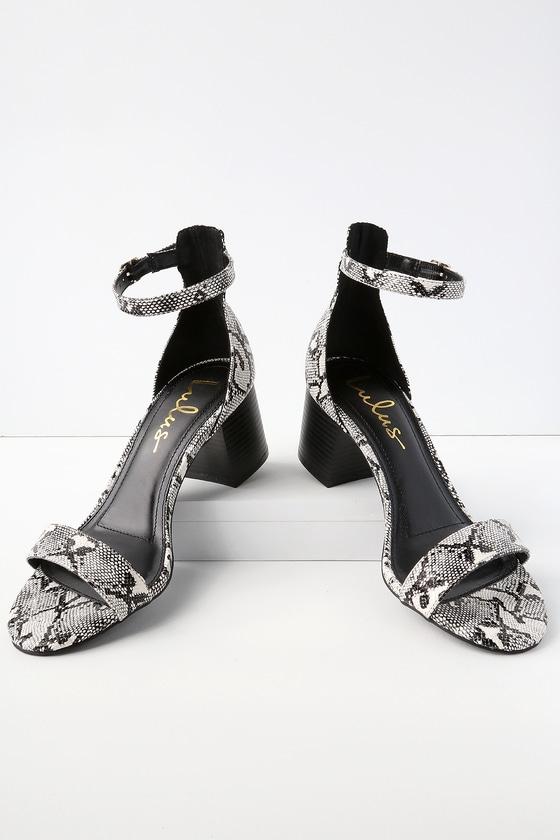 Harper Beige Snake Ankle Strap Heels | Lulus