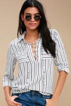 Stylistic Reins Black And White Striped Long Sleeve Lace-up Top | Lulus