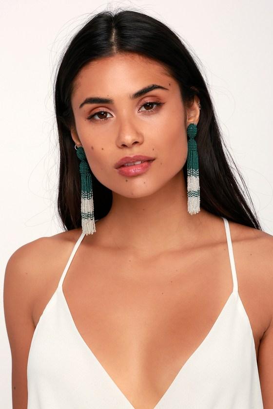 Illuminate Green And Silver Beaded Tassel Earrings | Lulus