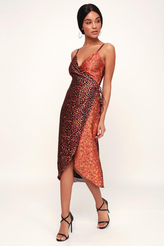 Honey Punch Everlasting Dream Black Multi Floral Print Wrap Dress | Lulus