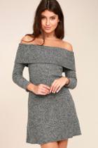 Ppla Kenli Grey Off-the-shoulder Sweater Dress