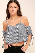 Lulus Cherry-pick Me Up Black And White Gingham Crop Top