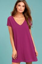 Lulus | Freestyle Magenta Shift Dress | Size Large | Purple | 100% Polyester