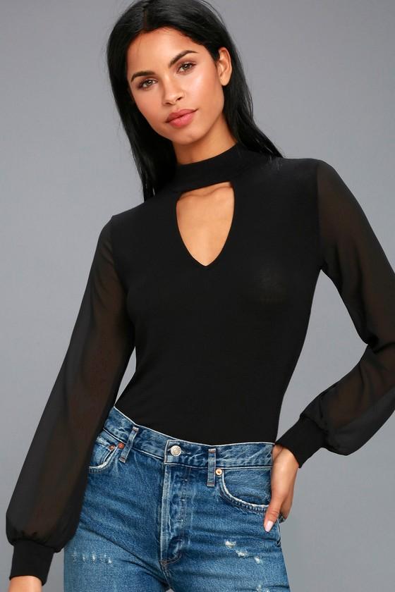 Enticing Invitation Black Long Sleeve Mock Neck Top | Lulus